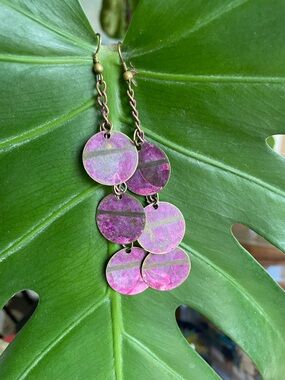 Lightweight Metal Disc Dangle Boho Earrings with Gold/Brass-tone Chains